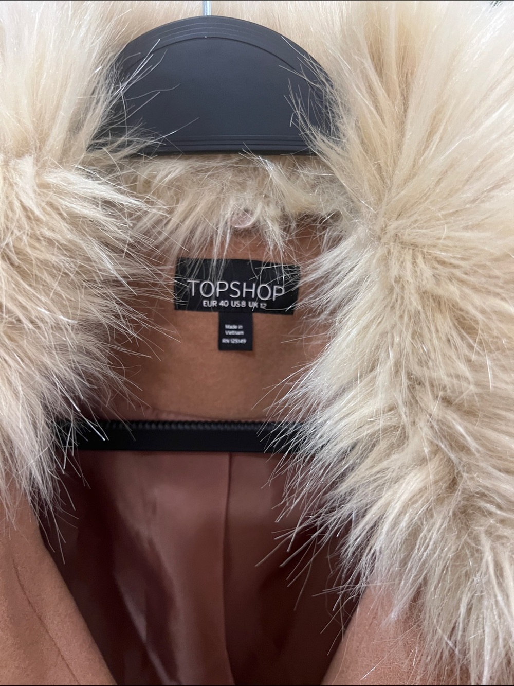 Topshop Naomi faux fur collar camel coat size 8 - Picture 2 of 4